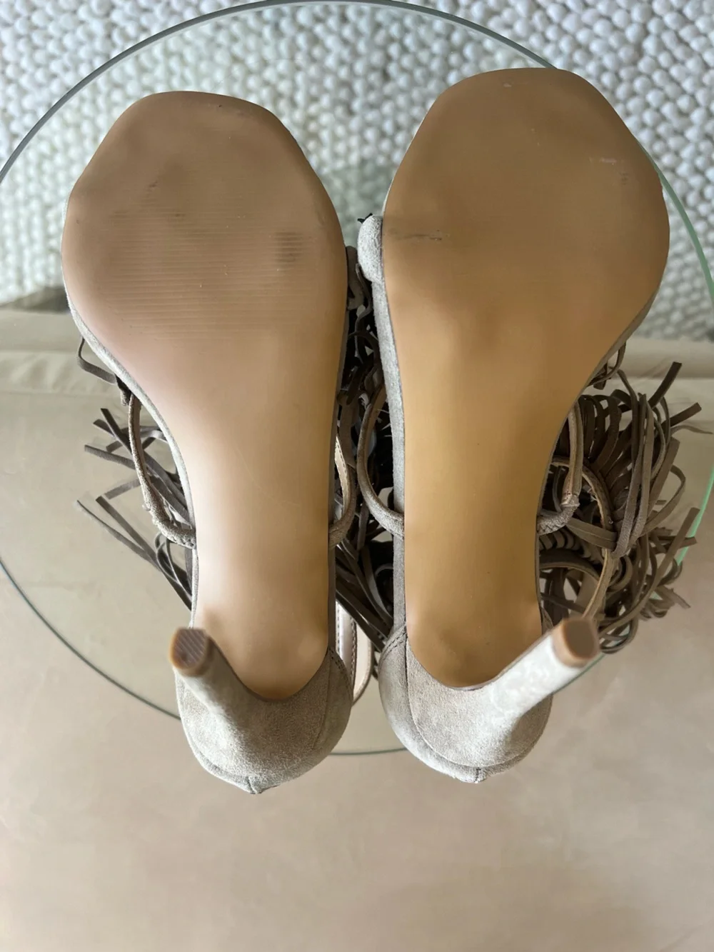 Steve Madden Fringly Taupe Suede Fringe Stiletto Heels Size 7.5